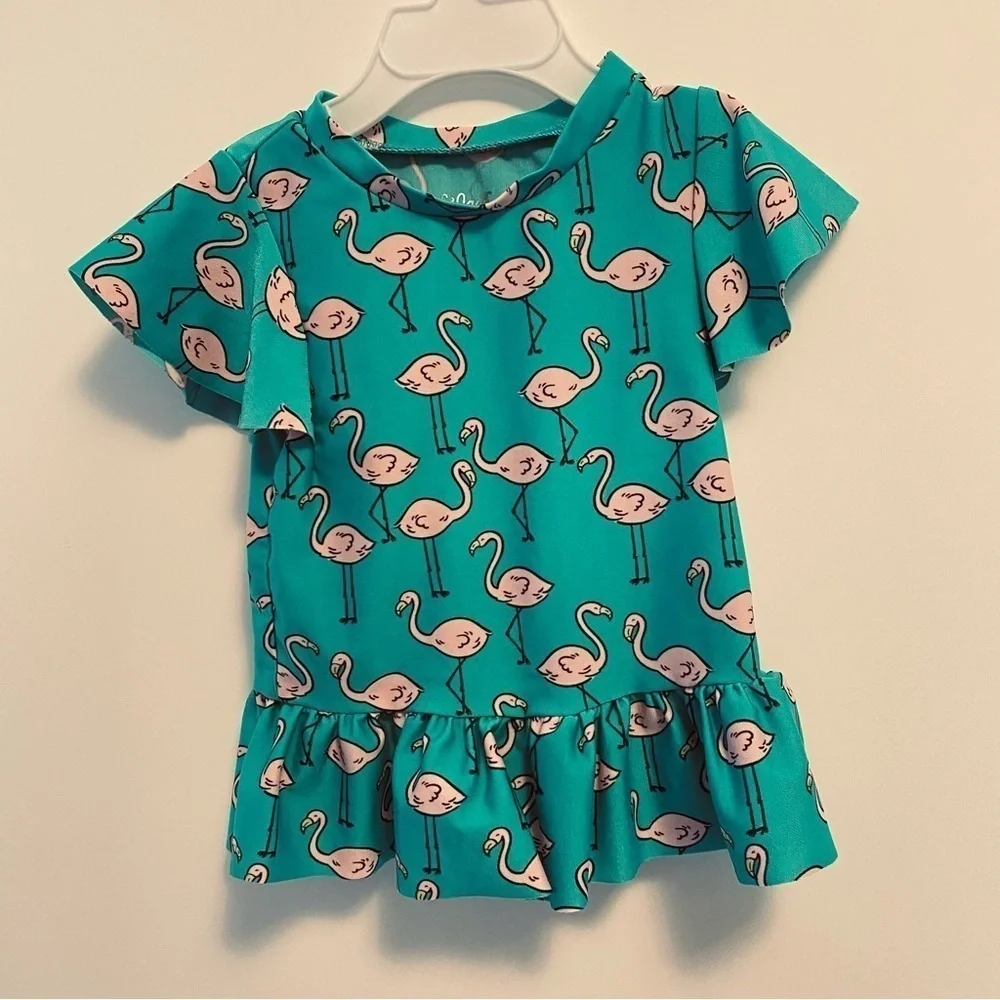 Cat & Jack Baby Girls Flamingo Two Piece Short Sleeve Swimsuit Size 18 Months